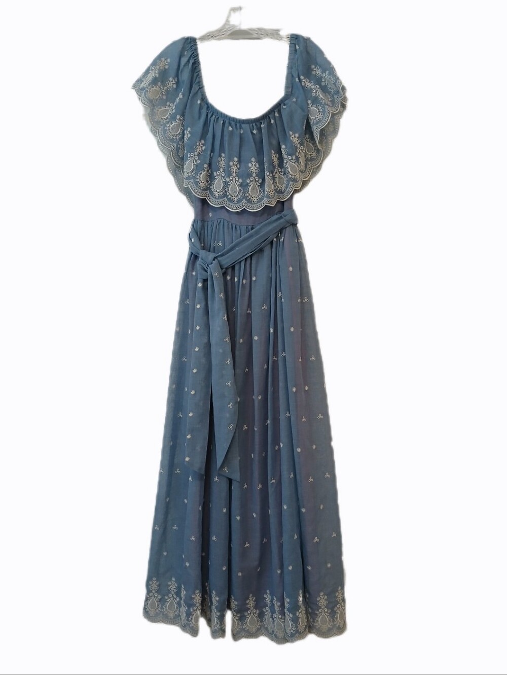 VTG 70's Frankie Welch Size 0/2 Cottage Farmhouse Prairie Maxi Dress Embroidered